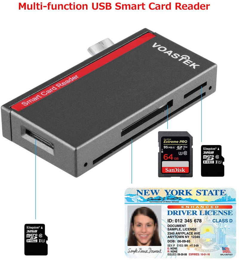 [Australia - AusPower] - USB C Smart Card Reader, DOD Military CAC Card Reader Compatible with Mac, MacBook Pro, Chromebook and Other Type C Laptops | Built-in 3 Slots SD/Micro SD Memory Card Reader VT-UTC502 