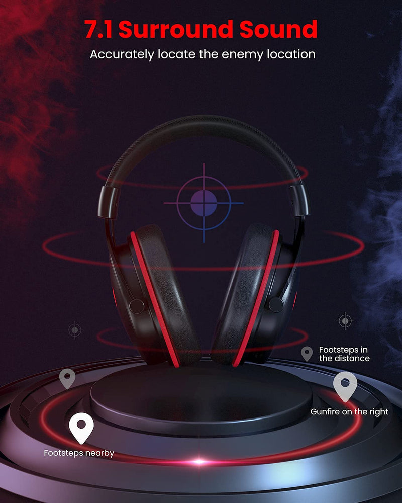 [Australia - AusPower] - Blade Hawks 7.1 Surround Sound PC Gaming Headset,2 Replaceable Earmuffs, USB Gaming Headset Over-Ear Headphones with Noise Isolating Mic,50mm Driver Compatible with PC,PS4,PS4 PRO,Xbox One(Red) A-Red 