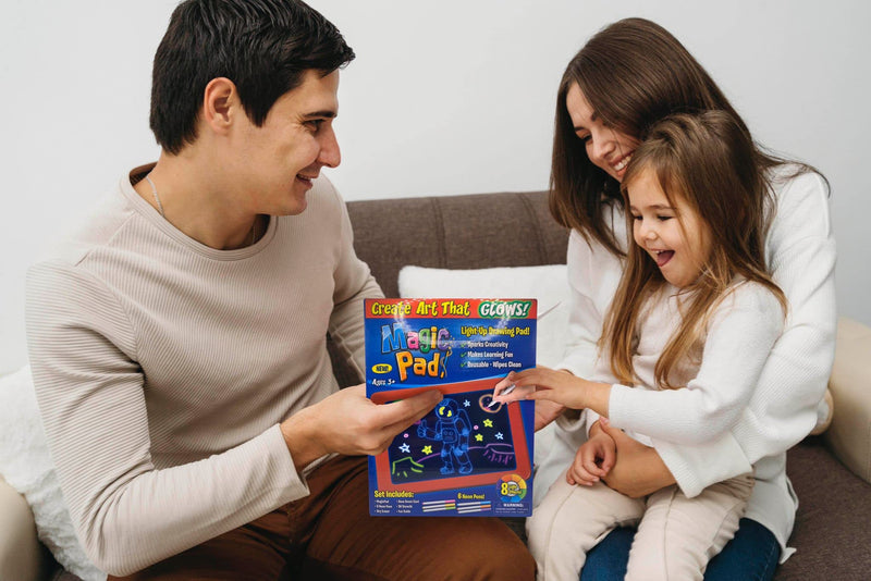 [Australia - AusPower] - waheed LED Drawing Tablet,Magic Pad , Includes Smooth Fun Guide. Glow Boost , 6Double Sided Markets, 42 Stencils, Dry Erasers., Blue, 10.3*7.8*0.8 