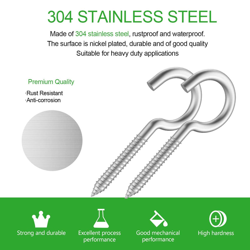 [Australia - AusPower] - Pack of 20 Metal Hook Heavy-Duty Eye Screws, 304 Stainless Steel Screw Hooks, self-Tapping Eye Ring Bolt Hooks, Wood Terminal Eye Hole Hooks, Pendant Lights Wires, Strong Indoor (2-3/4") 2-3/4"X20PCS 