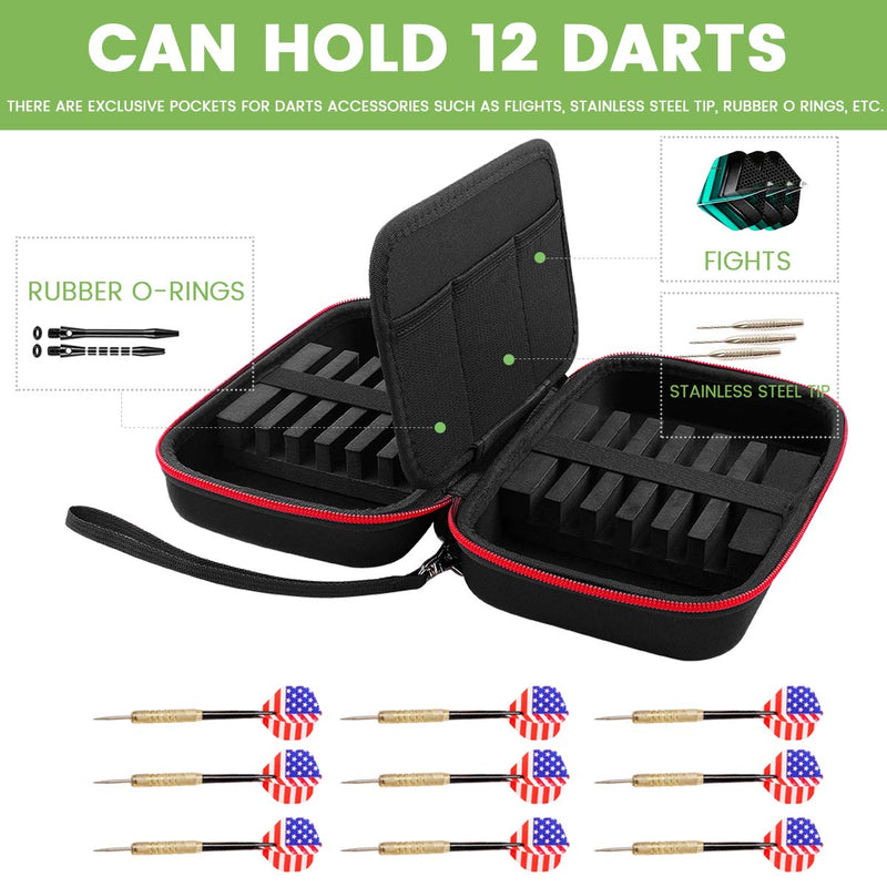 [Australia - AusPower] - ALKOO Dart Case Holds 12 Steel Tip and Soft Tip Darts with Extra Space to Keep Flights in Shape, and Numerous Pockets Holder for Storage Tips, Shafts and Flights- Black 
