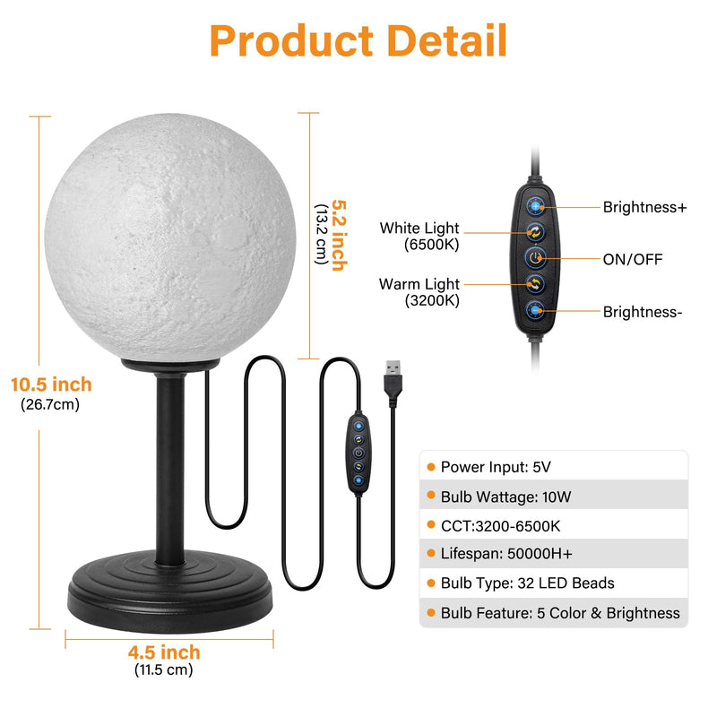 [Australia - AusPower] - JIMIMORO 3D Moon Lamp Bedside Table Lamp for Bedroom - Dimmable Bedside Lamps Small Modern Bedroom Lamp LED Desk Light with 25 Lighting Modes nightstand lamp Bed Side for Bedroom, Home, and Dorm White 