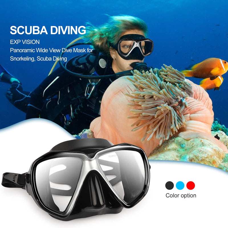 [Australia - AusPower] - EXP VISION Snorkel Diving Mask, Panoramic HD Scuba Swim Mask, Tempered Anti-Fog Lens Glasses Snorkel Goggles, Scuba Dive Snorkel Mask with Silicone Skirt Strap for Dry Snorkeling, Swimming 