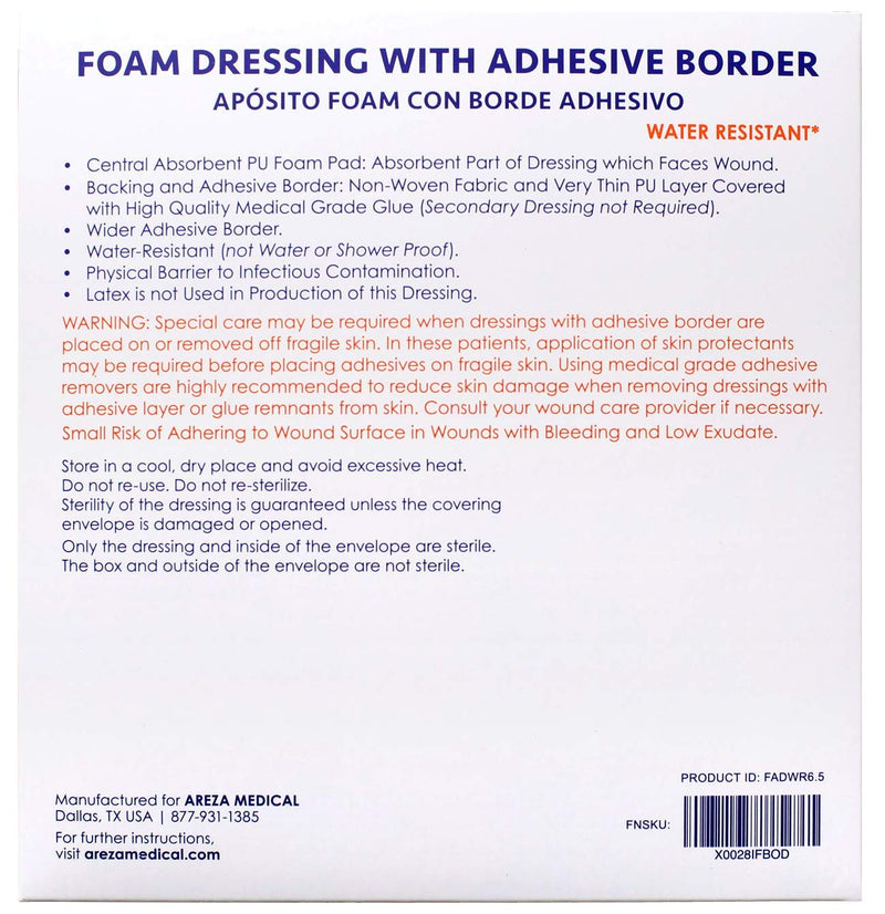 [Australia - AusPower] - Foam Wound Dressing with Adhesive Border 6.5" x 6.5" Central Foam: 4.1" x 4.1" Thickness 5 mm 5 per Box by Areza Medical 