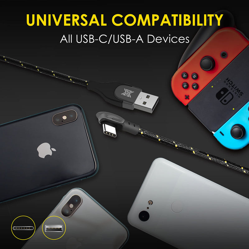 [Australia - AusPower] - MGC Comfort Cable, USB-C to USB-A, 90 Degree Type C Cord, Fast Phone Power Charger, High-Speed Data Charging, Quick Supercharging, Premium Durable Braided Nylon Sheath, Gamer-Friendly USBC, 8.2 ft 8.2 feet / 2.5 meters 