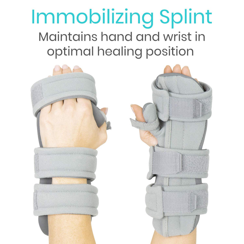 [Australia - AusPower] - Vive Resting Hand Splint (Left) - Night Immobilizer Wrist Finger Brace - Thumb Stabilizer Wrap - for Arthritis, Tendonitis, Carpal Tunnel Pain - Functional Support for Sprains Fractures (Small) Gray Left (Small) 