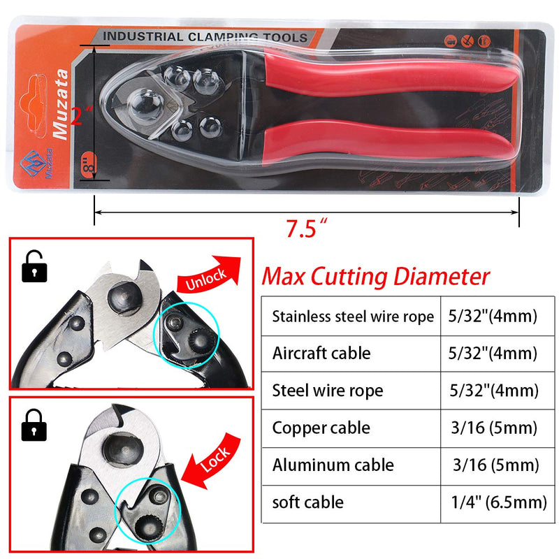 [Australia - AusPower] - Muzata Cable Cutter Wire Rope Heavy Duty Stainless Steel Aircraft Up to 5/32" for Deck Stair Railing Strong Thick Seal Metal Fence Bike Bicycle Brake Cutter CR12, CT1 