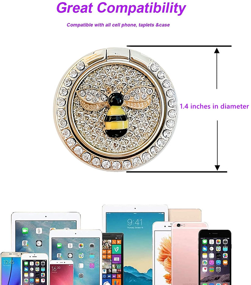 [Australia - AusPower] - Cell Phone Ring Holder Finger Kickstand 360° Rotate 180° Flip Phone Ring Holder Diamond Bee Metal Ring Phone Kickstand and Phone Grip for Hand Compatible with All Smartphones in 4-8 inches(Rose Gold) Rose Gold 