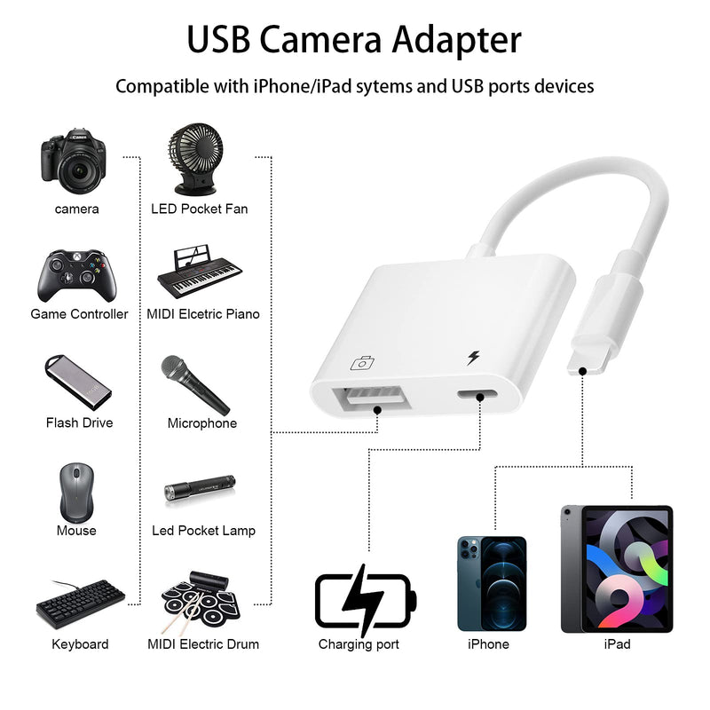 [Australia - AusPower] - WIPA iPhone to USB Adapter,USB Adapter for iPad/iPhone,iPhone/iPad Camera Adapter,Compatible with USB Flash Drive/Hard Disk,Plug USB 3.0 OTG Cable Adapter 