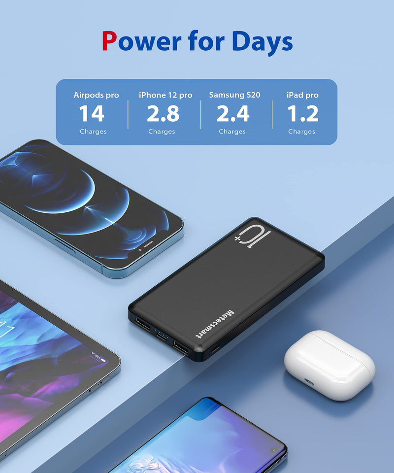 [Australia - AusPower] - Fast Charging Portable Battery Charger USB Power Bank 10000mAh Battery Pack for Travel, Slim External Portable Phone Charger Usb C Cargador Portatil for Cell Phones iPhone Android Black 