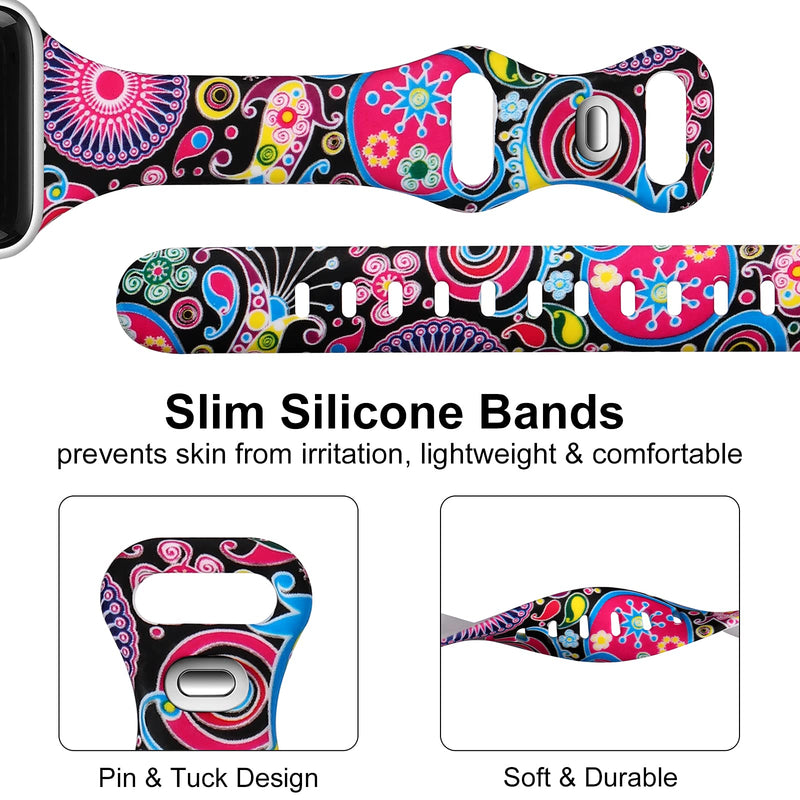 [Australia - AusPower] - Witzon Slim Bands Compatible with Apple Watch Band SE 40mm 38mm 41mm for Women, Fadeless Floral Printed Thin Silicone Sport Replacement Wristband for iWatch Series 7 6 5 4 3 2 1 Smart Watch, Jellyfish 