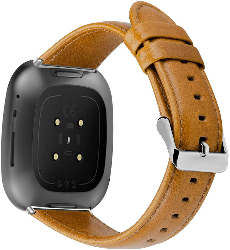 [Australia - AusPower] - Aladrs Leather Watch Straps Compatible for Fitbit Sense / Versa 3 Smartwatch Band Brown 