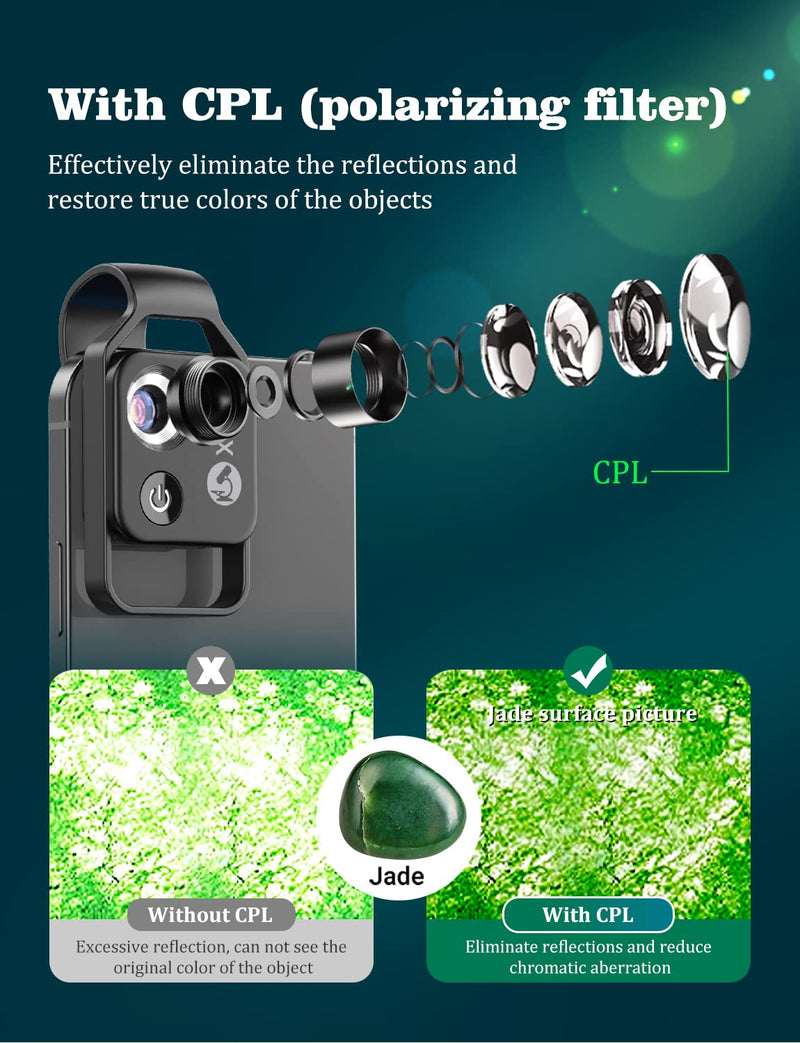 [Australia - AusPower] - Phone Microscope with CPL Lens/LED Light,200X Pocket Microscope with Universal Phone Clip Compatible with iPhone/Andriod Phone-The Best Portable Microscope to Enjoy Microworld for Kids and Adults Black 