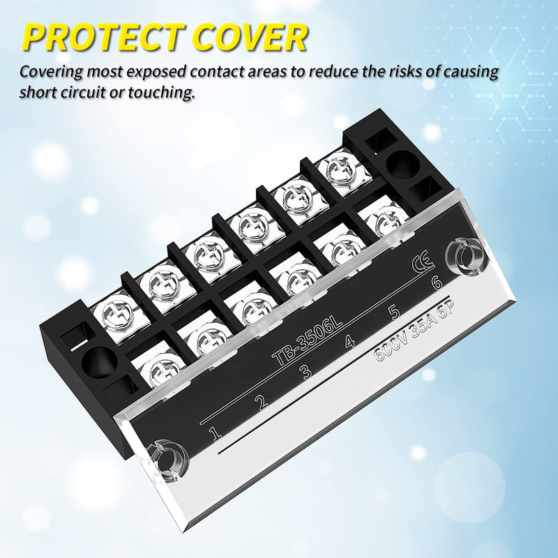 [Australia - AusPower] - Joinfworld 35A Terminal Block 6 Position Screw Terminal Strip Dual Row with Cover & 6 Position Pre-Insulated Terminal Jumper Block -2pcs 