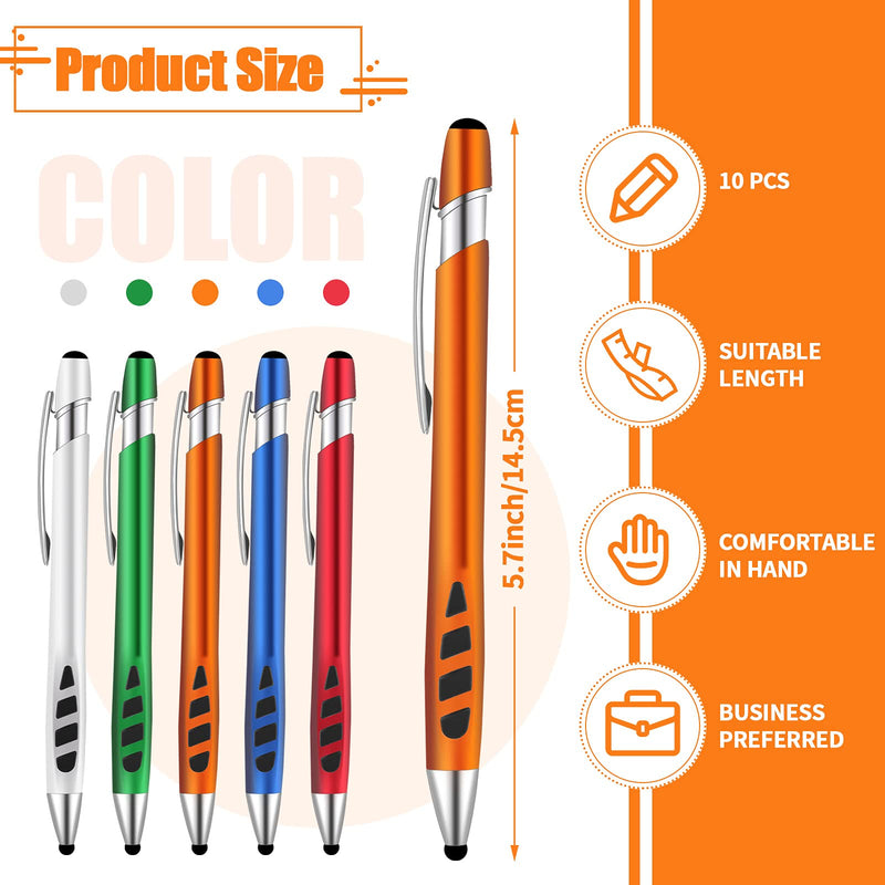 [Australia - AusPower] - 10 Pieces Ballpoint Pen with Stylus Tip, 1.0 mm Black Ink Metal Pen Stylus Pen for Touch Screens, 2 in 1 Stylus Ballpoint Pen 