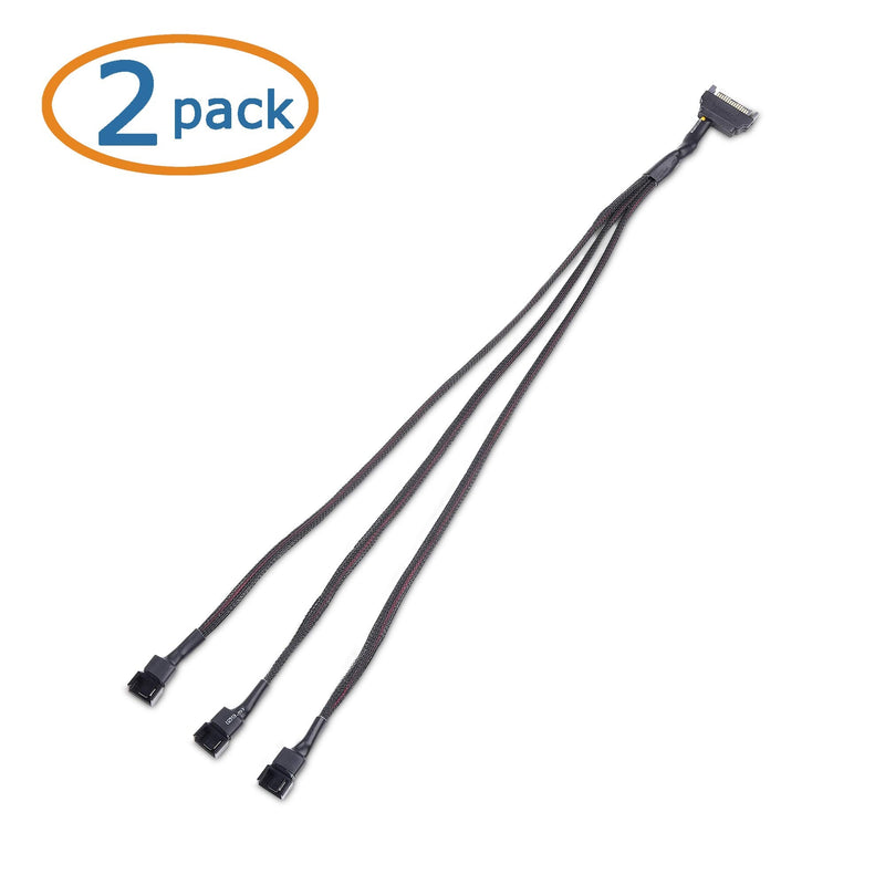[Australia - AusPower] - Cable Matters 2-Pack 3 Computer Case Fan Splitter Cable with SATA Power - 16 Inches 