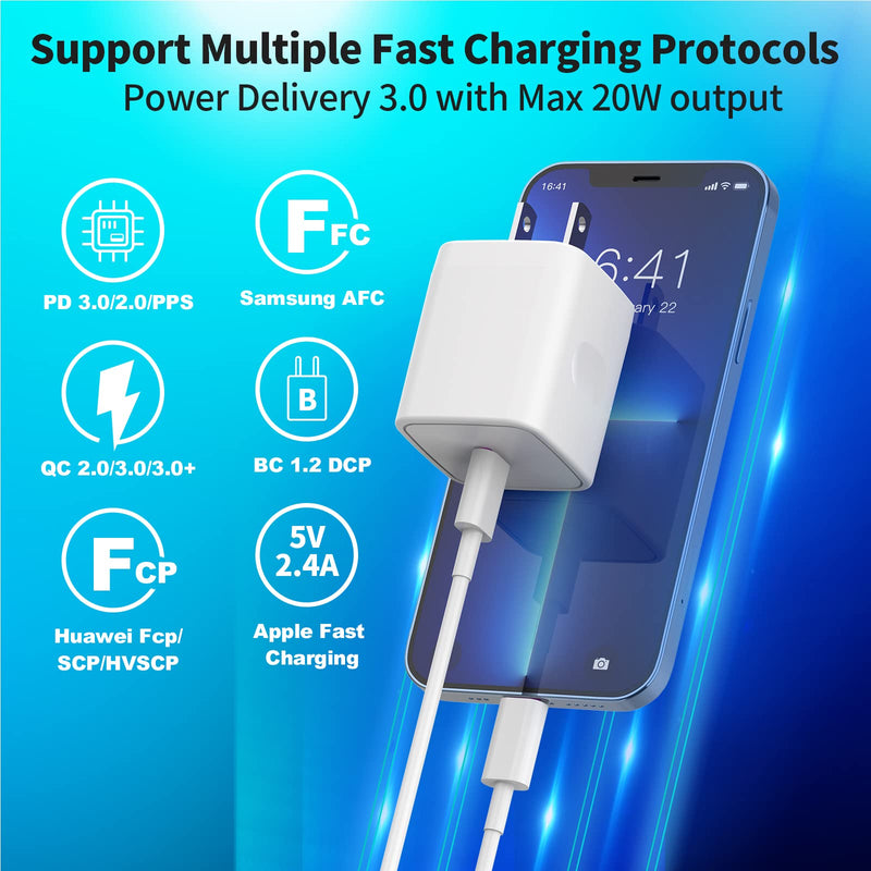 [Australia - AusPower] - [Apple MFi Certified] iPhone Fast Charger, tiavalmax 20W USB C Wall Charger Compact PD Fast USB C Charger Block with 6FT USB C to Lightning Cable for iPhone 13/12/11/XS/XR/X/8, iPad, AirPods Pro 