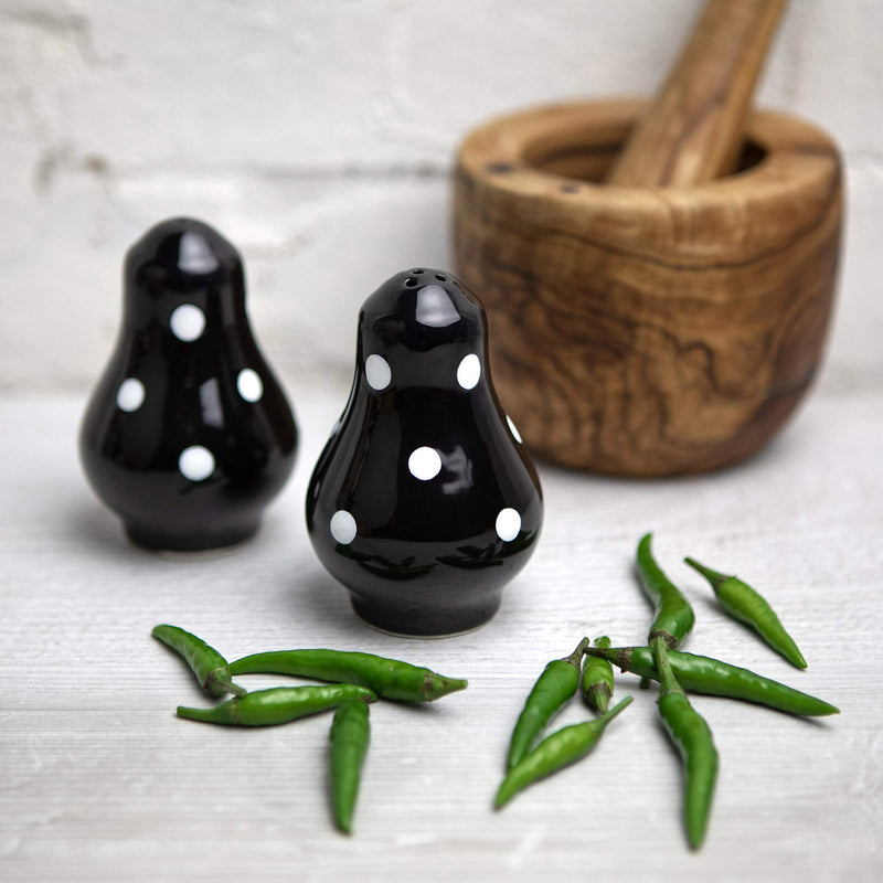 [Australia - AusPower] - Handmade Black and White Polka Dot Ceramic Salt and Pepper Pots, Shakers, Cruet Set, Holder, Housewarming Gift by City to Cottage® 