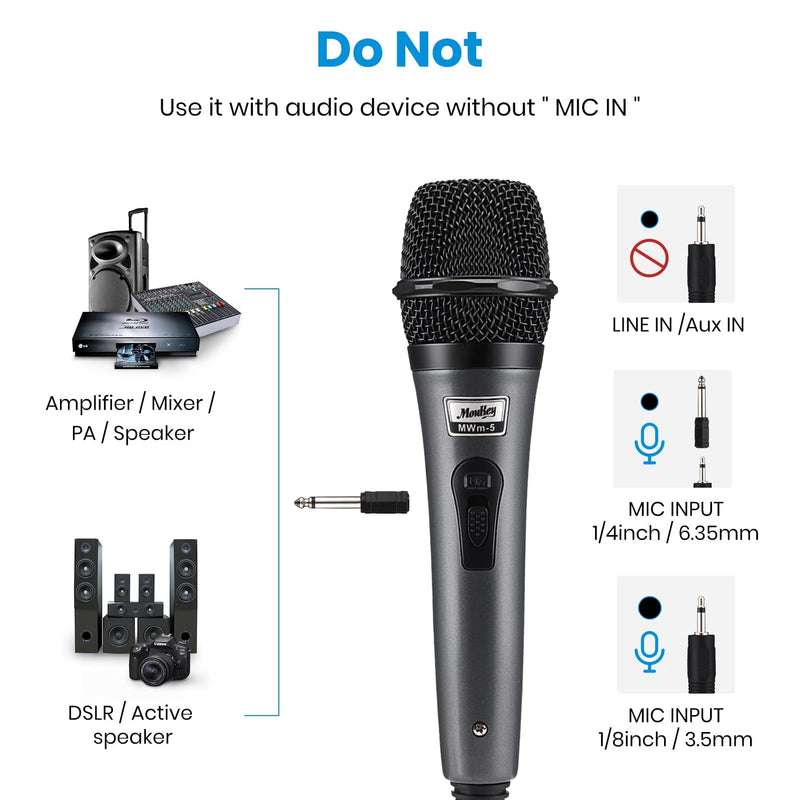 [Australia - AusPower] - Moukey Dynamic Microphone, Karaoke Microphone with 13 ft Cable, Metal Handheld Cardioid Wired Mic, Microphone for Singing/Stage/Christmas Party, Compatible w/Karaoke Machine/PA System/Amp/Mixer, Grey Gray 