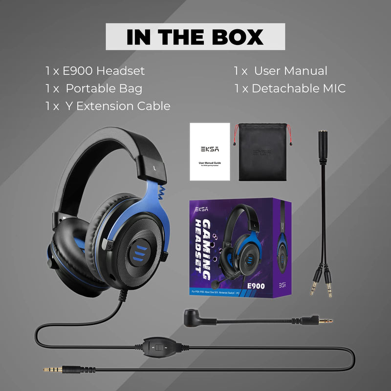 [Australia - AusPower] - EKSA E900 Gaming Headset - Xbox one Headset Wired Gaming Headphones with Noise Canceling Mic, Over Ear Headphones Compatible with PS4 Controller, PC, Xbox one, Laptop Blue 