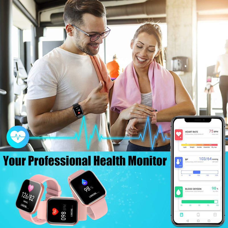 [Australia - AusPower] - Smart Watch,Ip67 Waterproof Bluetooth Smartwatch for Android Phones,Sport Fitness Watch with Blood Pressure Oxygen Heart Rate Monitor Activity Tracker Compatiable for Android iOS Women Men Pink 2022 Upgrade Smart Watch pink 