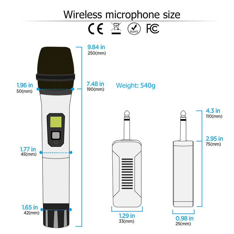 [Australia - AusPower] - Bietrun Wireless Microphone, UHF Metal Dynamic Handheld Karaoke Mic with Rechargeable Receiver (Work 6hs), 160ft Range, For Karaoke Machine Singing, Amplifier Speaker, Mixer, Speech, Church, Interview Battery Grey 