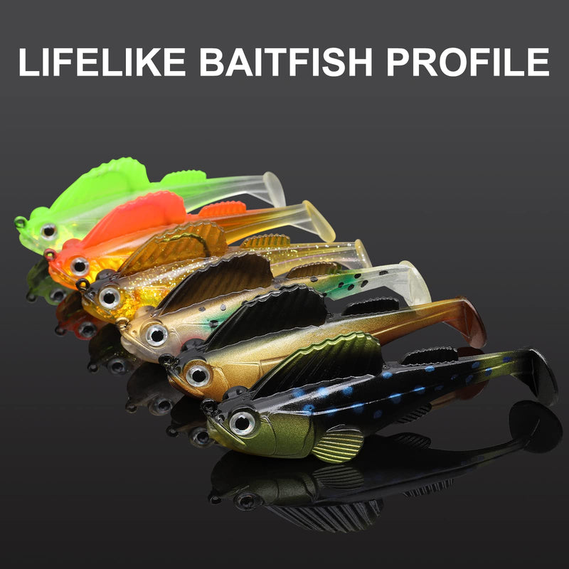 [Australia - AusPower] - GOTOUR Pre-Rigged Jig Head Fishing Lures, Soft Jointed Swimbaits for Bass Fishing, Great Weedless Bass Lures, Tadpole Lure with Spinner, Walleye Shad Baits, Fishing Jigs for Freshwater and Saltwater 