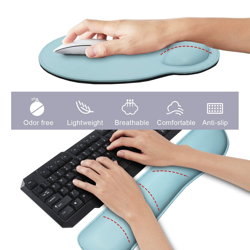 [Australia - AusPower] - Ergonomic Mouse Pad Set Keyboard Wrist Rest Pad and Mousepads with Wrist Support,iVeze Pu Leather Memory Foam Lightweight Comfortable Mouse Pads for Home Office Efficient Working, Blue 