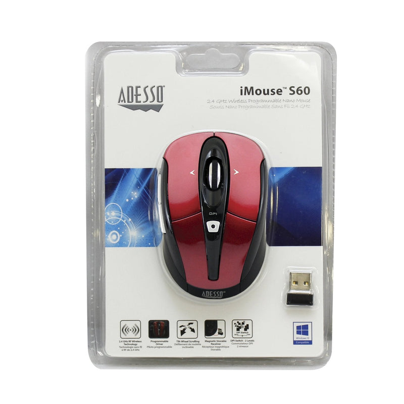[Australia - AusPower] - Adesso iMouse S60R iMouse S60 2.4 GHz Wireless Programmable Nano Mouse (Red) 