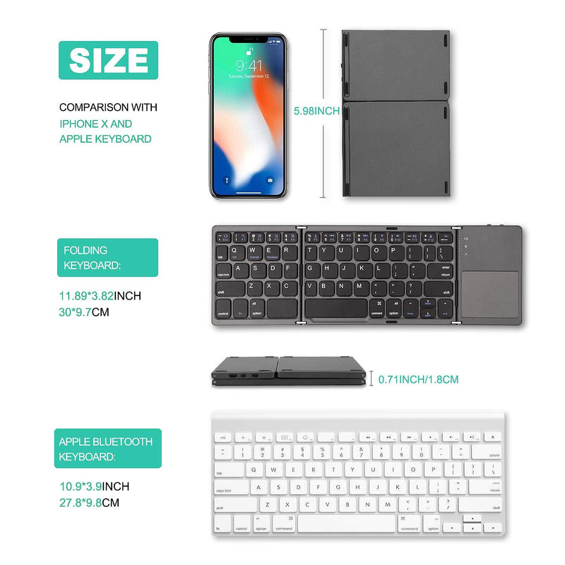 [Australia - AusPower] - Foldable Bluetooth Keyboard with Touchpad - Samsers Portable Wireless Keyboard with Stand Holder, Rechargeable Full Size Ultra Slim Pocket Folding Keyboard for Android Windows IOS Tablet & Laptop-Gray Grey (BTx1) 