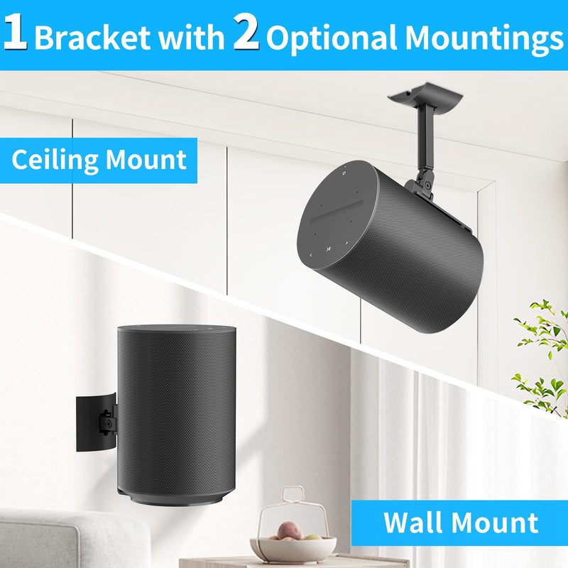 [Australia - AusPower] - Speaker Wall Mount or Ceiling Speaker Mount for Sonos Era 100 Wireless Speaker - Tilt & Swivel Adjustable Mount for Sonos Era 100 Wall Mount, Heavy-duty Speaker Mounts for Sonos Era 100 Speaker, Black 1 Pack 