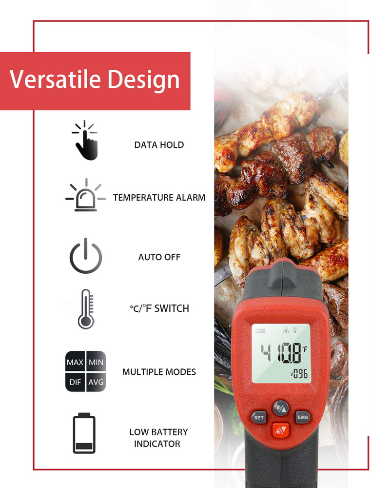 [Australia - AusPower] - Wintact Digital Infrared Laser Thermometer, -58 to 1022℉(-50 to 550℃) Non-Contact IR Thermal Heat Surface High Temperature Gun for Kitchen Cooking Food Meat Baking Candy BBQ Frying Oil, NOT for Human 