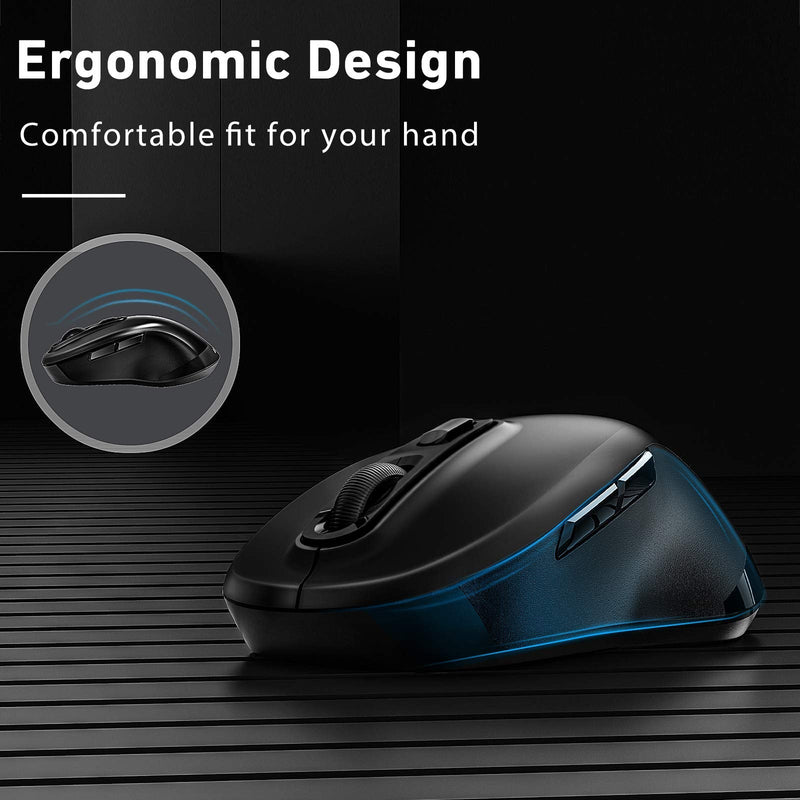 [Australia - AusPower] - Wireless Bluetooth Mouse | 2.4G USB & Bluetooth 4.0 Dual-Mode Mouse | Connecting 3 Devices of Computers Laptops PC MacBook iPad Tablets Smart Phones - Black 