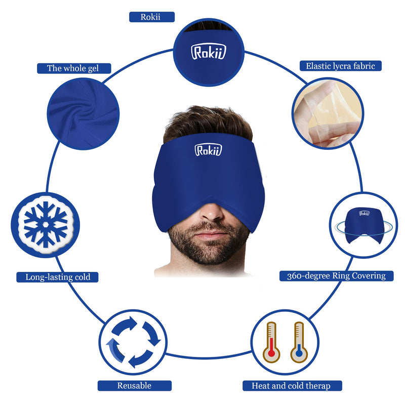 [Australia - AusPower] - Rokii Gel Headache Relief Hat, Migraine and Headache Relief Cap, Chronic Migraine, Tension Headache, Cluster Headache (Blue) Blue 