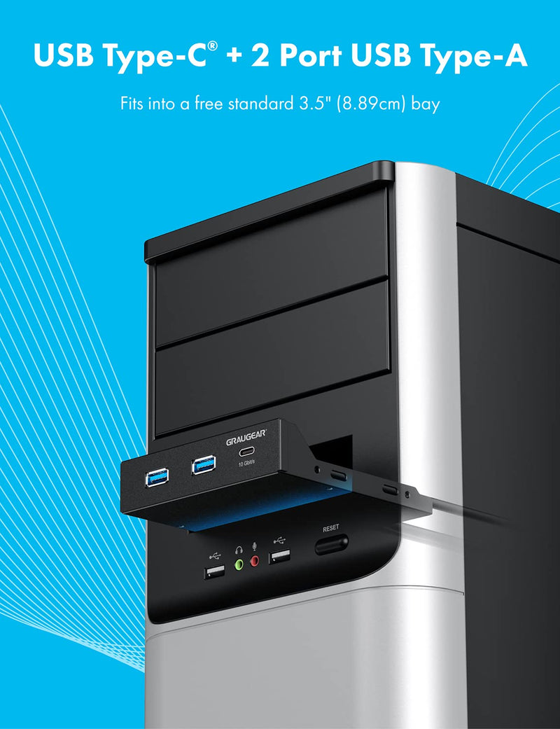 [Australia - AusPower] - GRAUGEAR 3.5 Inch Front Panel Hub, Internal Multi USB Slots of USB 3.2 Gen 2 USB-C and 2 USB 3.0 Ports, 20-Pin USB 3.2 Key-A Header Required, Fits 3.5" PC Computer Case Front Bay [G-MP01] 
