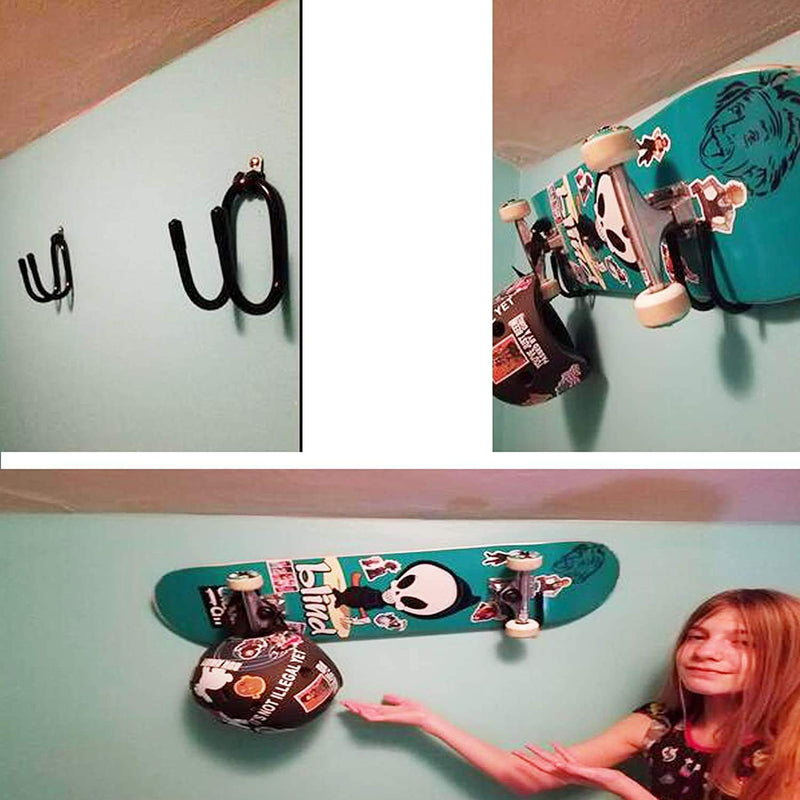 [Australia - AusPower] - Pmsanzay Skateboard Wall Mount Wall Hanger Rack Storage Display Holder - for Storage Your Skateboard or Longboard and Helmet - Easy to Install - Hold up to 20 KG. (40LBS) - 2/PK 