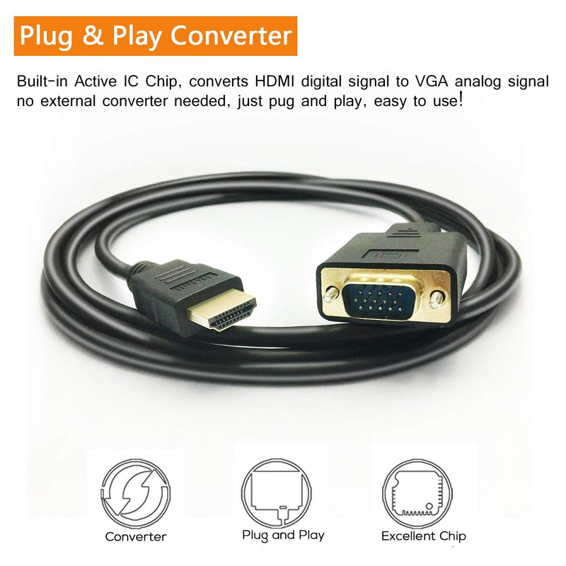 [Australia - AusPower] - PeoTRIOL HDMI to VGA Cable, 1080P HDMI Male to VGA Male M/M Video Converter Cord VGA Adapter Compatible w/ HDMI Desktop, Laptop, DVD to 15 Pin D-SUB VGA HDTV Monitor Projector - 6Feet 6 Feet 