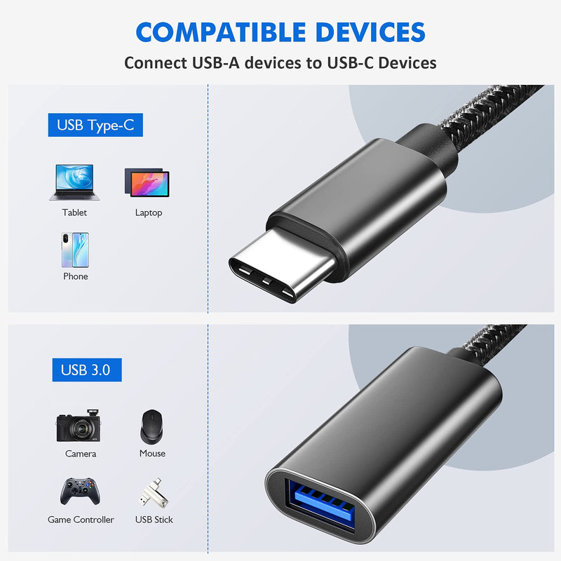 [Australia - AusPower] - Lechmornine Short USB Adapter, Light & Convenient Plug in, USB to USB Cable, Quick Charging & Data Transfer simultaneously, High Stability & High Speed Data Transfer, Easy to Carry Around, Dark grey 