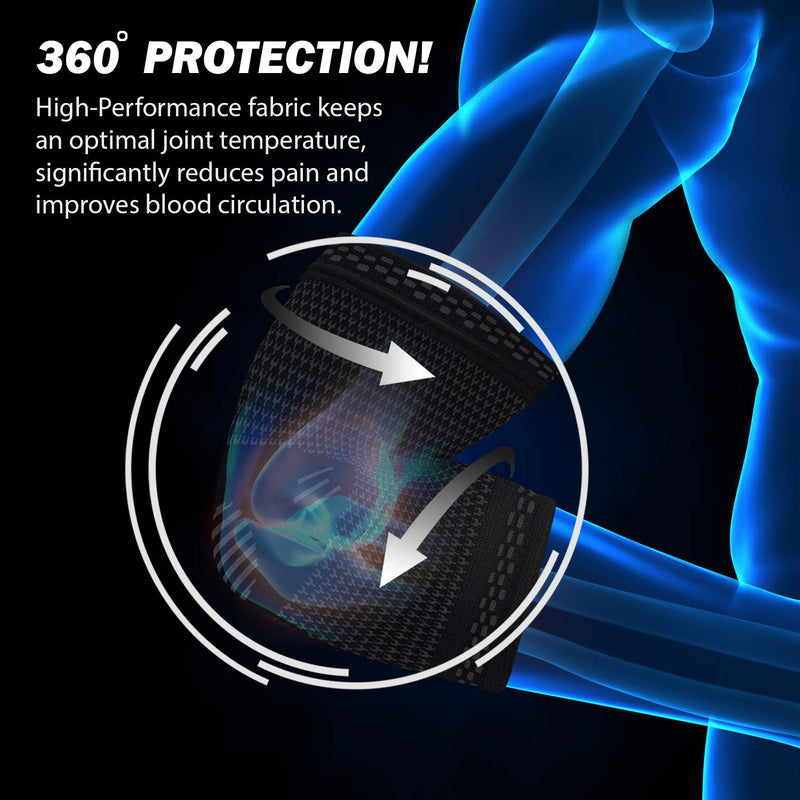 [Australia - AusPower] - PowerLix Elbow Brace Compression Support (Pair) - Elbow Sleeve for Tendonitis, Tennis Elbow Brace and Golfers Elbow Treatment, Arthritis, Workouts, Weightlifting – Reduce Elbow Pain Black Large 