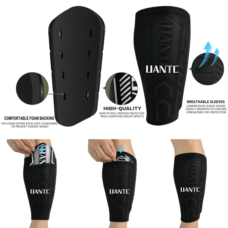 [Australia - AusPower] - Uantc Shin Guards - Soccer Shin Guards Cushion Protection Reduce Shocks and Injuries - Calf Protective Gear Shin Guards for Kids/Adult - Shin Guards Soccer Youth for Boys/Girls Black Small 
