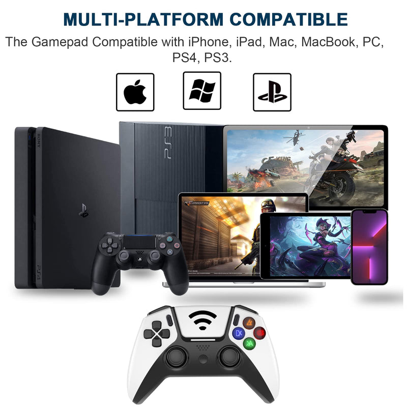 [Australia - AusPower] - Gamepad Controller for iPhone, iPad, MacBook, PC, PS4, PS3, MFi Gaming Joystick for Call of Duty, Genshin Impact, Apex Legends, Diablo Immortal, Steam, Cloud Gaming, Direct Play -for iOS 13+ & Win7-11 White 