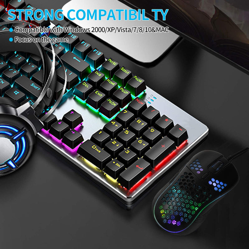 [Australia - AusPower] - Honeycomb Wired Gaming Mouse, RGB Backlight and 7200 Adjustable DPI, Ergonomic and Lightweight USB Computer Mouse with High Precision Sensor for Windows PC & Laptop Gamers (Black) Black 