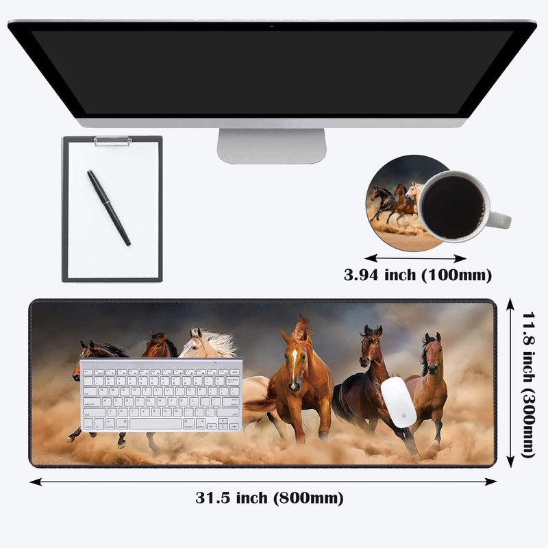 [Australia - AusPower] - Desk Pad Mat Gaming Mouse Pads with Coasters, Office Desk Mat 31.5" ×11.8" Large Gaming Mouse Pad Durable Extended Computer Mouse Pad with Non-Slip Rubber Base for Office & Home (Galloping Horse) Galloping Horse 