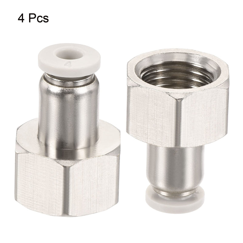 [Australia - AusPower] - MECCANIXITY Push to Connect Fittings 1/4PT Female Thread Fit 4mm Tube OD Nickel-Plated Copper Straight Union Fitting, Pack of 4 