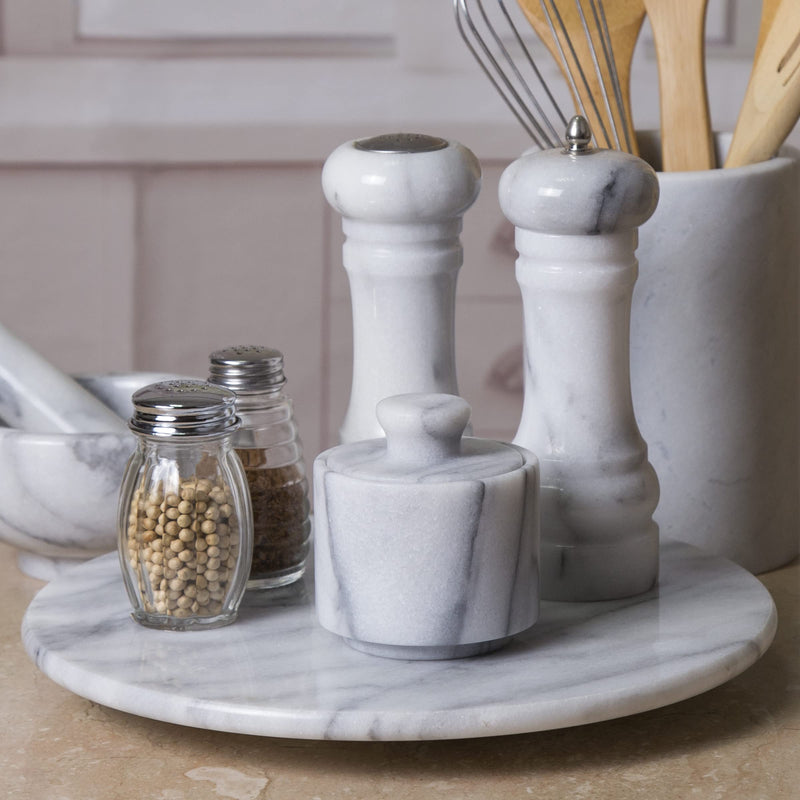[Australia - AusPower] - Creative Home Natural Marble Salt Cellar Keeper Round Salt Spices Container Salt and Pepper Bowls, 3" Diam. x 3.3" H, Off-White 
