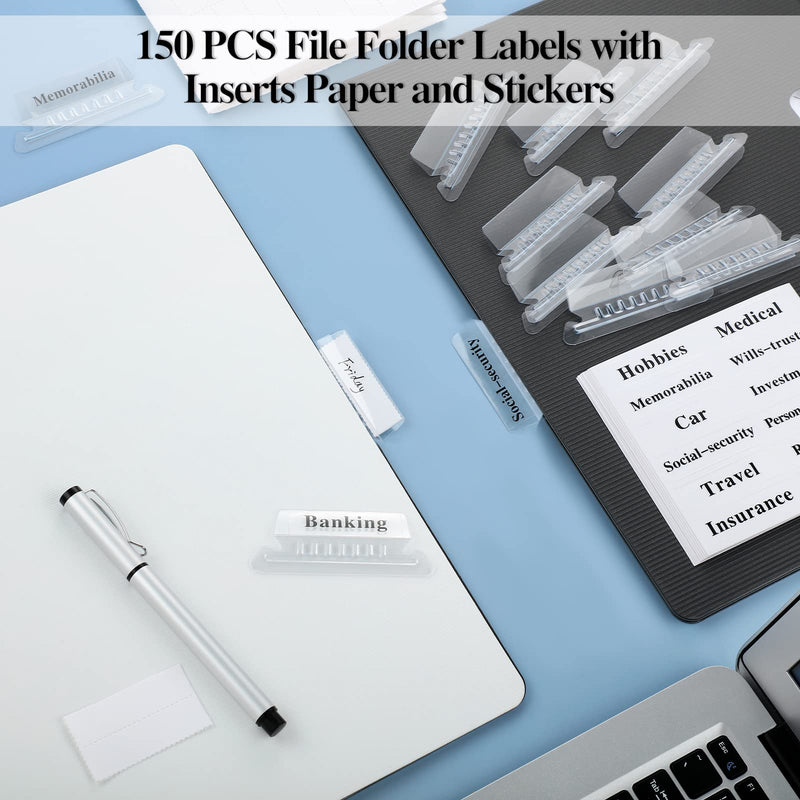 [Australia - AusPower] - 450 Pieces File Folder Tabs and Words Inserts Clear File Tabs Insertable Plastic Tabs Removable Hanging Folder Labels with Words Stickers for Cabinet Drawer Storage Desktop Office Library Supplies 