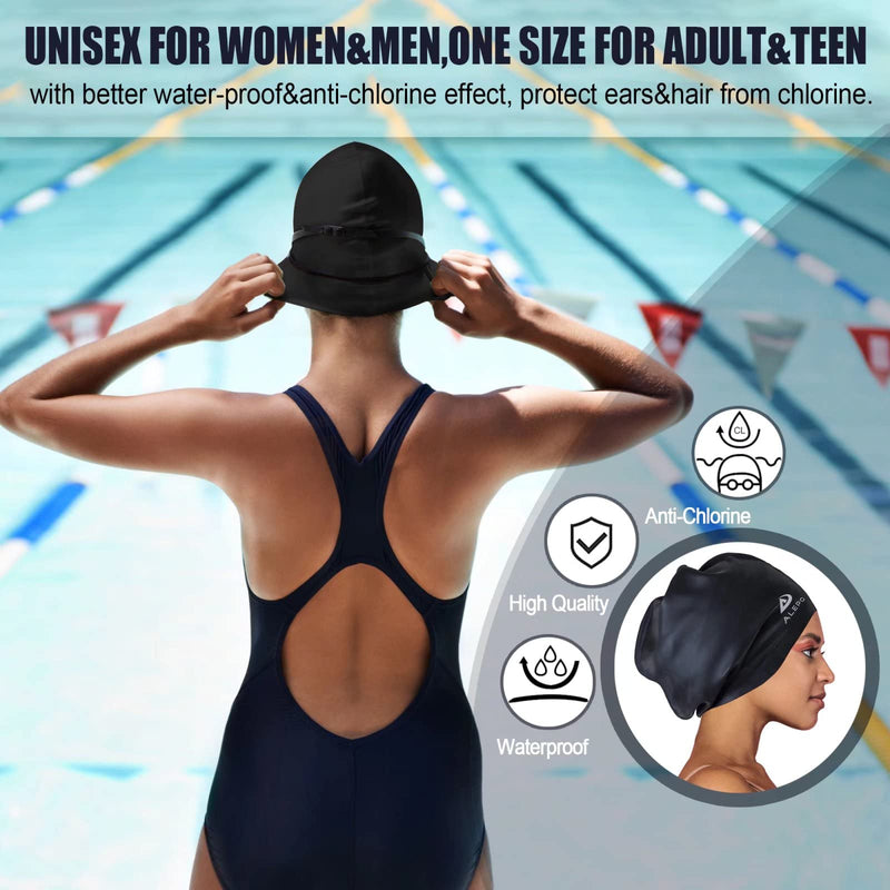 [Australia - AusPower] - Alepo Extra Large Swim Cap for Women Men, Durable Silicone Swimming Hat with Ear Protection, Unisex Adults Bath Swimming Caps for Long Thick Curly Hair & Dreadlocks Braids Weaves Afro Hair 