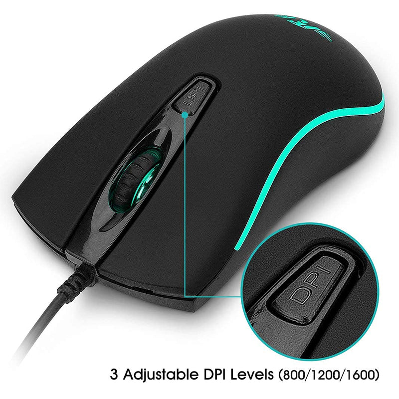 [Australia - AusPower] - Rii RM105 Wired Mouse,Computer Mouse with Colorful RGB Backlit,2400 DPI Levels,Comfortable Grip Ergonomic Optical ,USB Wired Mice Support Windows PC, Laptop,Desktop,Notebook,Chromebook (1 Pack) 