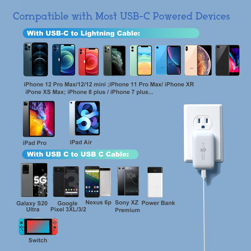 [Australia - AusPower] - USB C Wall Charger Slim Flat, Costyle 3 Pack PD Fast Charger Block Type C Phone Charger Power Adapter Compatible iPhone 13/13 Pro Max/12 Pro/12 Mini, 11 Pro Max/XR/SE/Pad Pro,Pad Mini/Pro-White White 