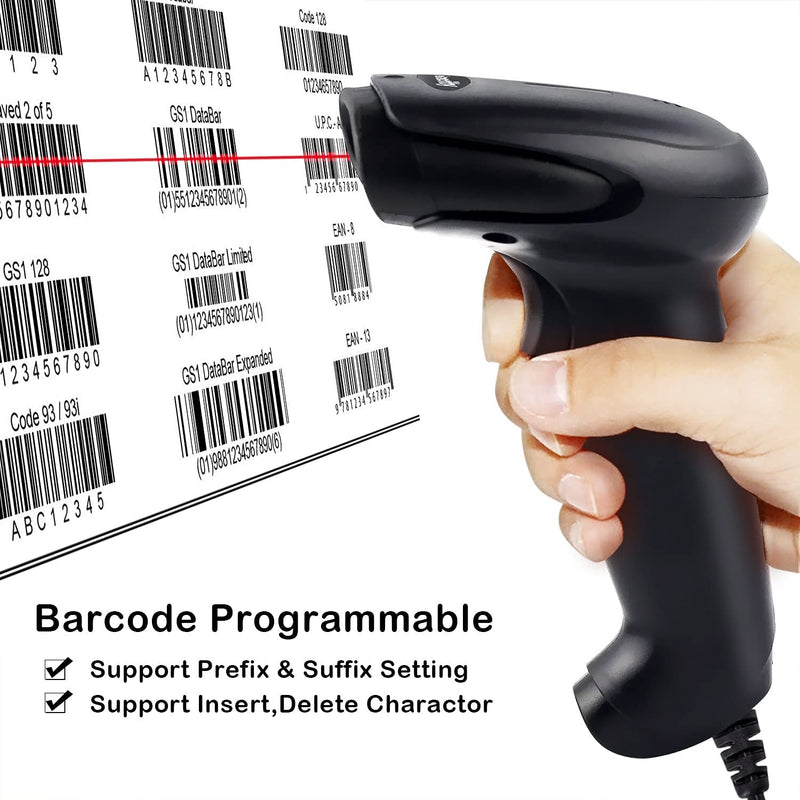 [Australia - AusPower] - USB Laser Barcode Scanner Wired Handheld 1D Bar Code Scanner Reader Black 